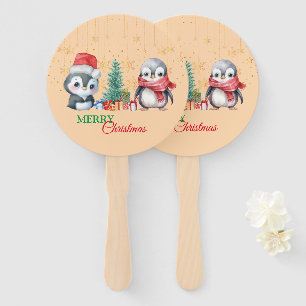 レッドグリーンペンギンサンタメリークリスマスパーティー ハンドファン