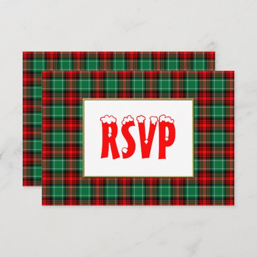レッドグリーンホリデイプレイドカスタムホリデーRSVP 出欠カード (正面/裏面)
