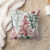 レッドグリーンホリデークリスマスツリーパターンピロー クッション (ブランケット)