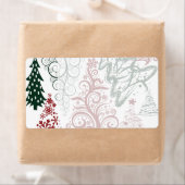 レッドグリーンホリデークリスマスツリーパターン ラベル (インサイチュ)