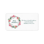 レッドグリーンホリデークリスマスリース差出人住所 ラベル (正面)