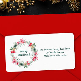 レッドグリーンホリデークリスマスリース差出人住所 ラベル