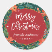 レッドグリーンホリデーフェスティバルメリークリスマススクリプト ラウンドシール (正面)