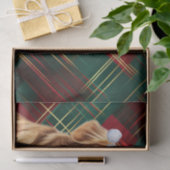 レッドグリーンホリデープレイドクリスマスゴールデンリトリバー 薄葉紙 (ギフト)