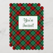 レッドグリーンホリデーレトロプレイドカスタム招待状 招待状 (正面/裏面)