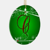 レッドグリーンホリーイニシャルCクリスマスオーナメント セラミックオーナメント (右)