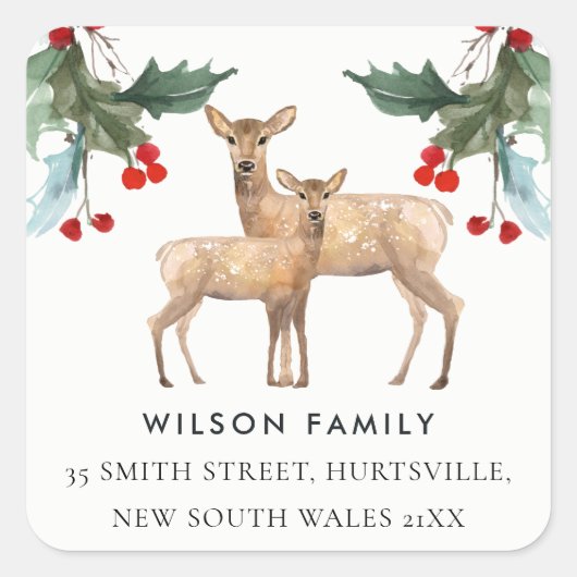 レッドグリーンホリーベリーディアデュオニューイヤーアドレス スクエアシール (正面)