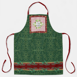 レッドグリーンホリー金ゴールドベビーコールドアウトサイドタイポグラフィ エプロン
