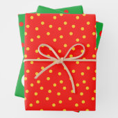 レッドグリーンホワイトイエロー水玉模様 ラッピングペーパーシート (インサイチュ)