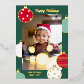 レッドグリーンホワイトクリスマスボードハッピーホリデー 箔シーズンカード (正面)