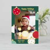 レッドグリーンホワイトクリスマスボードハッピーホリデー 箔シーズンカード (立ち正面)