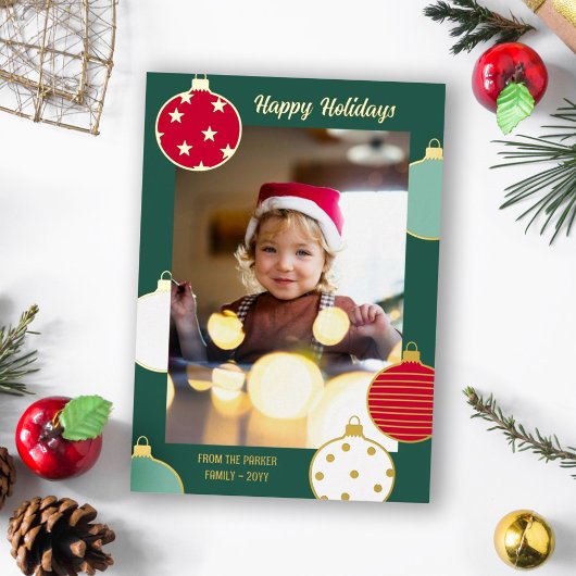 レッドグリーンホワイトクリスマスボードハッピーホリデー 箔シーズンカード