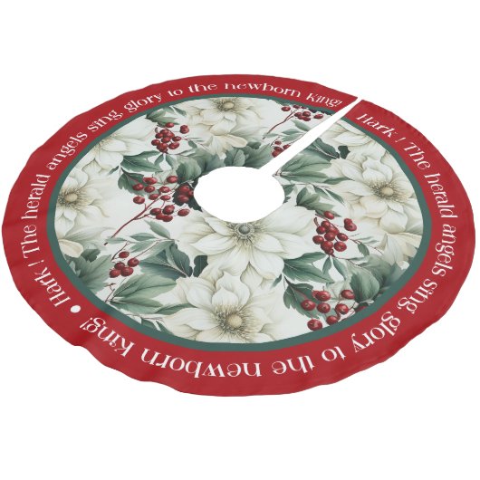 レッドグリーンホワイトクリスマスポイントセッティア ブラッシュドポリエステルツリースカート (アングル)