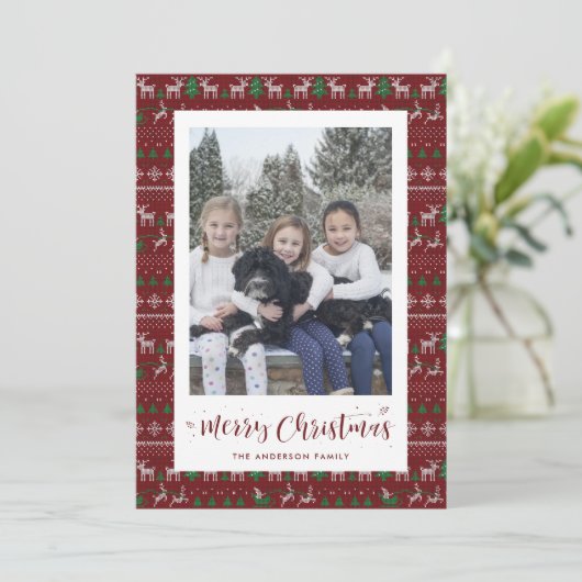 レッドグリーンホワイトサンタクロース写真クリスマスカード シーズンカード (スタンド正面)