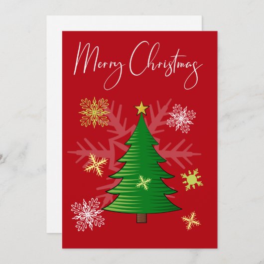 レッドグリーンホワイトスノーフレークスメリークリスマスホリデー シーズンカード (正面/裏面)