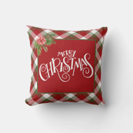 レッドグリーンホワイトホリデープレイド – メリークリスマス クッション