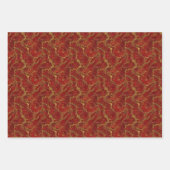 レッドグリーンホワイト抽象芸術金ゴールドグリッター注入 ラッピングペーパーシート (正面)