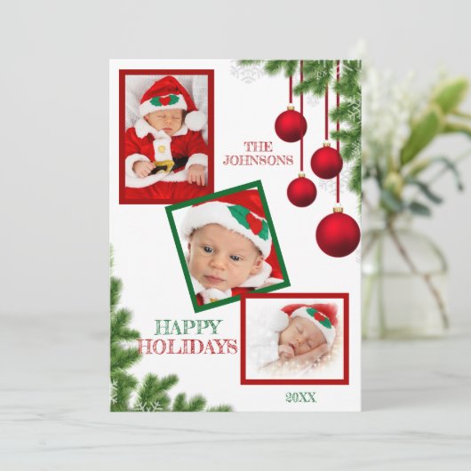 レッドグリーンボードクリスマスハッピーホリデーズ写真 シーズンカード (スタンド正面)