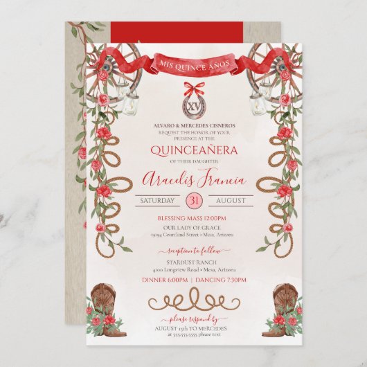 レッドグリーンボ素朴ーホウエスタンチャラキンセアニェラ 招待状 (正面/裏面)