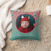 レッドグリーンポインセチアパーソナライズされたベビー写真 クッション (ブランケット)