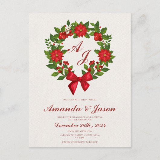 レッドグリーンポインセチア結婚果実 ポストカード (正面)