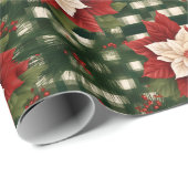 レッドグリーンポインセチアGInghamパターンあり ラッピングペーパー (ロールコーナー)