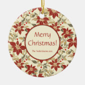 レッドグリーンポインセティアスヴィンテージクリスマスオーナメント セラミックオーナメント (正面)