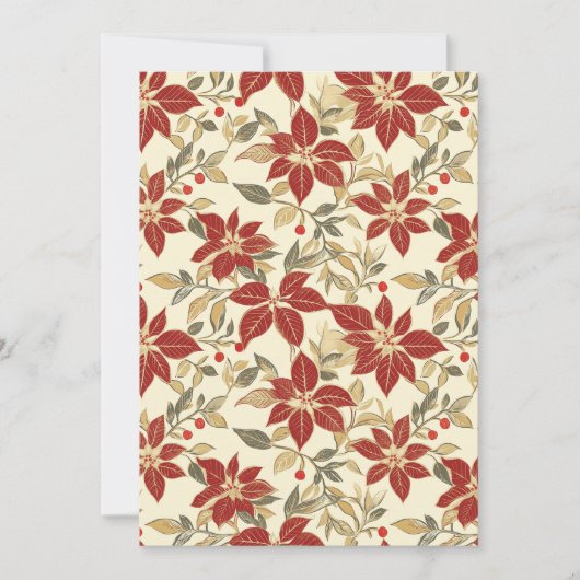 レッドグリーンポインセティアスヴィンテージクリスマス シーズンカード (正面)