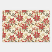 レッドグリーンポインセティアスヴィンテージクリスマス ラッピングペーパーシート (正面3)