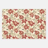 レッドグリーンポインセティアスヴィンテージクリスマス ラッピングペーパーシート (正面2)