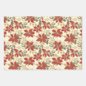 レッドグリーンポインセティアスヴィンテージクリスマス ラッピングペーパーシート (正面)