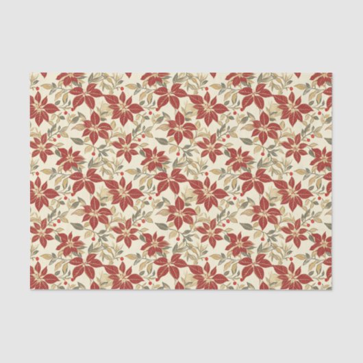 レッドグリーンポインセティアスヴィンテージクリスマス 薄葉紙 (正面)