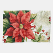 レッドグリーンポインセティアホリーベリークリスマスフローラル キッチンタオル (横)