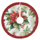レッドグリーンポインセティアホリーベリーフェスティバルクリスマス ブラッシュドポリエステルツリースカート (正面)