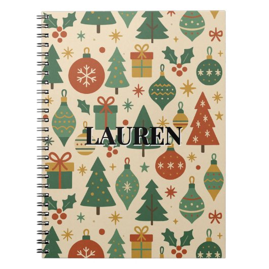 レッドグリーンミッドセンチュリーモダンホリデイ ノートブック (正面)