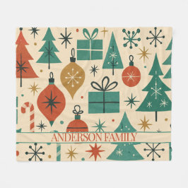 レッドグリーンミッドセンチュリーモダンホリデイ フリースブランケット