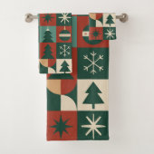 レッドグリーンミッドセンチュリーモダンホリ市松模様にデイ バスタオルセット (インサイチュ)