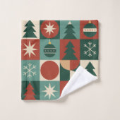 レッドグリーンミッドセンチュリーモダンホリ市松模様にデイ バスタオルセット (ウォッシュタオル)