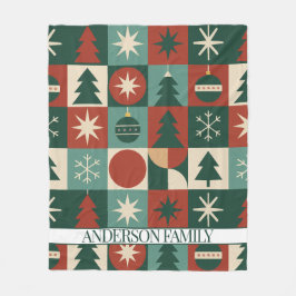 レッドグリーンミッドセンチュリーモダンホリ市松模様にデイ フリースブランケット