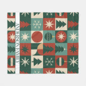 レッドグリーンミッドセンチュリーモダンホリ市松模様にデイ フリースブランケット (正面(横))