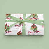 レッドグリーンメリークリスマスカスタム ラッピングペーパーシート