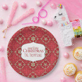 レッドグリーンメリークリスマスパターンカスタム ペーパープレート (パーティー)