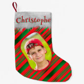 レッドグリーンメリークリスマスフェスティバル写真名レトロ スモールクリスマスストッキング (正面)
