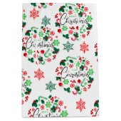 レッドグリーンメリークリスマスリース ミディアムペーパーバッグ (正面)