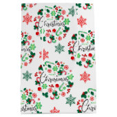 レッドグリーンメリークリスマスリース ミディアムペーパーバッグ (裏面)