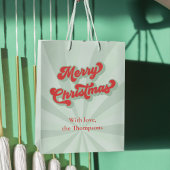 レッドグリーンメリークリスマスレトロカスタム ミディアムペーパーバッグ