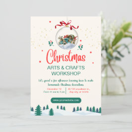 レッドグリーンモダンクリスマス工芸品ワークショップ 招待状