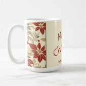 レッドグリーンヴィンテージポインセティアスクリスマス コーヒーマグカップ (左)