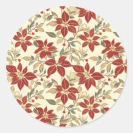 レッドグリーンヴィンテージポインセティアスクリスマス ラウンドシール