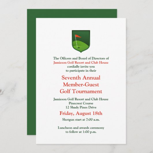 レッドグリーン企業のゴルフトーナメント招待状 招待状 (正面/裏面)